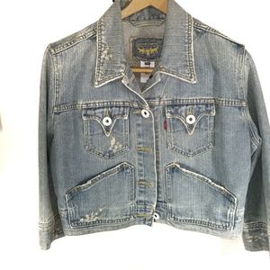 Levi's Cropped Distressed Light Jean Jacket Sz XL